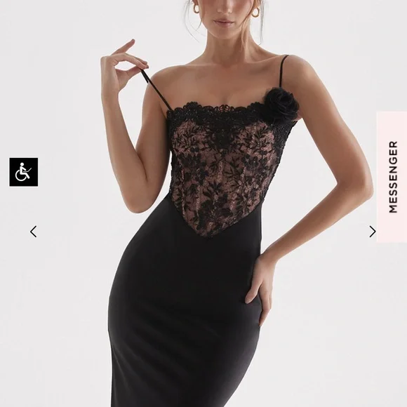 Classic Black Satin & Lace Corset Cocktail Dress by House of CB - Picture 4 of 11